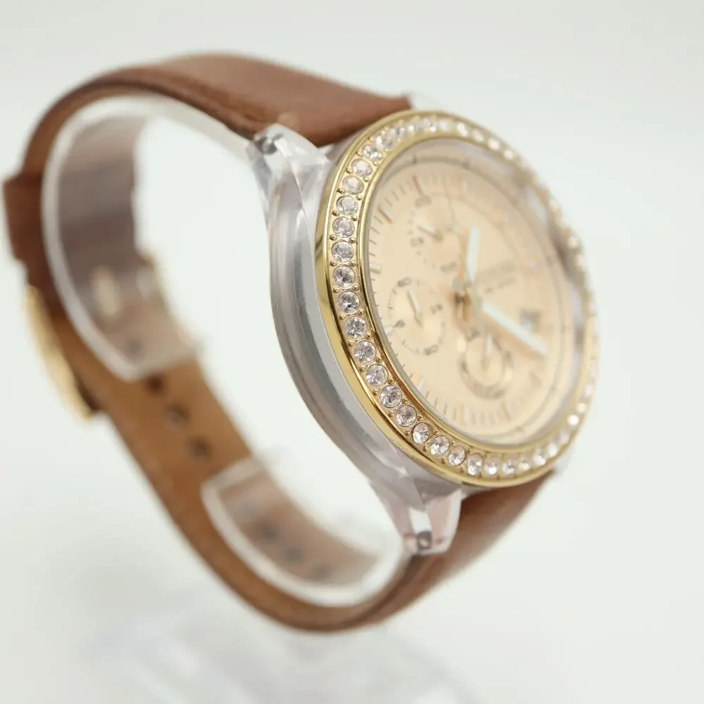 Fossil Decker Womens 42mm Chronograph Watch Brown Leather CH2724 w New Battery